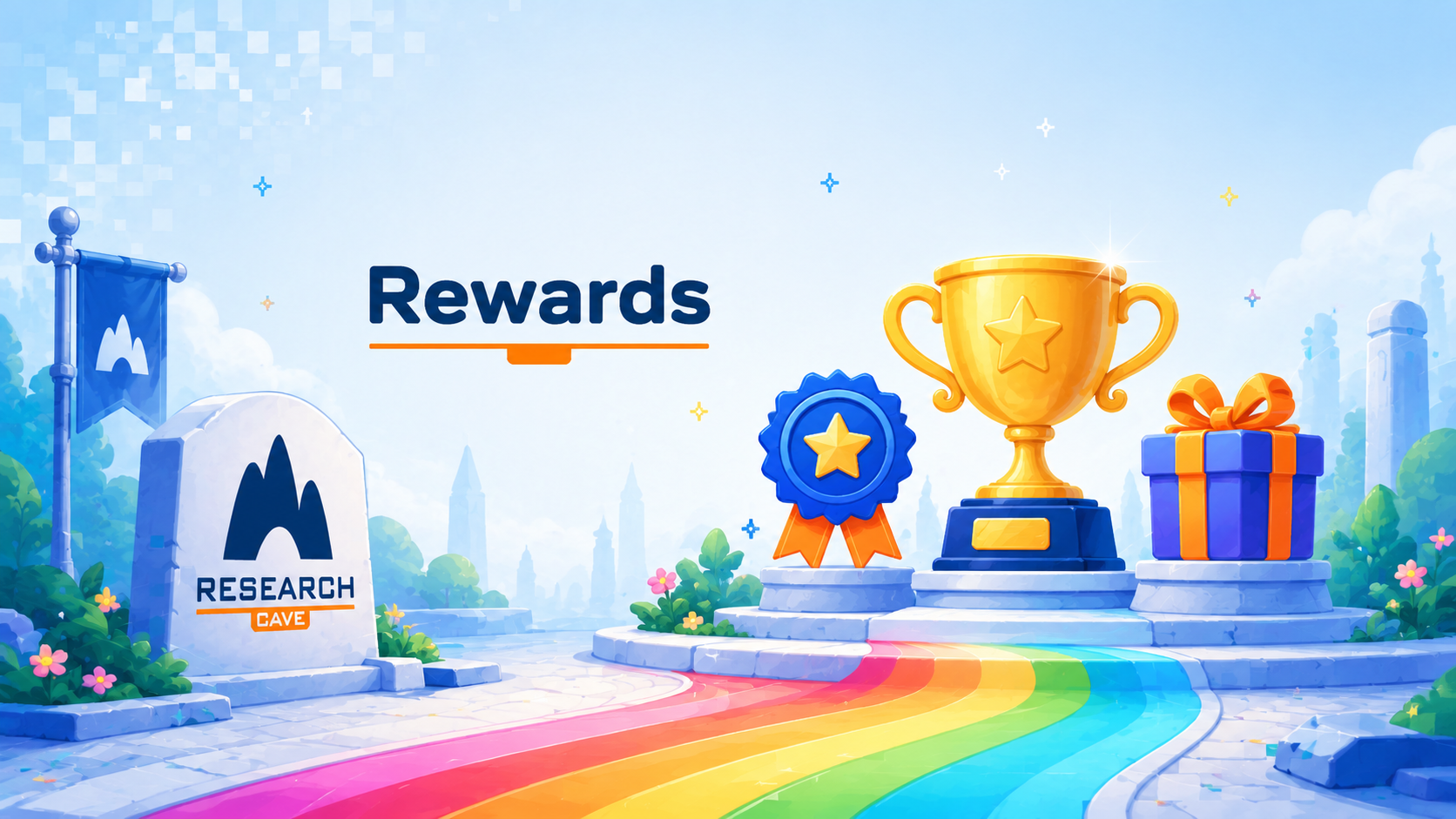 ResearchCave Rewards trophy, badge and gift package